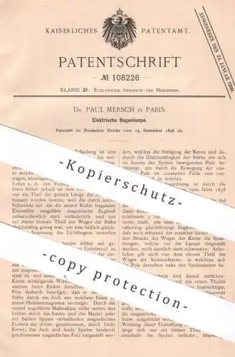 original Patent - Dr. Paul Mersch , Paris , Frankreich , 1898 , Elektrische Bogenlampe | Lampe , Licht , Brenner , Strom