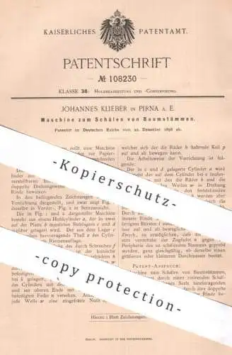 original Patent - Johannes Klieber , Pirna , 1898 , Schälen der Baumstämme | Baumstamm , Baum , Bäume , Forst , Holz !!