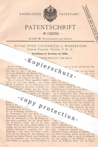 original Patent - Duval Pope Goldsmith , Warrenton , Fauquier , Virginia USA | Bereitung von Kaffee | Coffee Kaffefilter