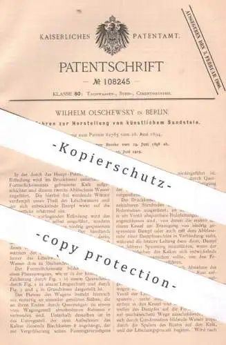 original Patent - Wilhelm Olschewsky , Berlin , 1898 , Herst. v. künstlichem Sandstein | Gestein , Stein , Kalk , Zement