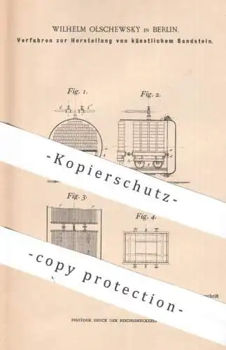 original Patent - Wilhelm Olschewsky , Berlin , 1898 , Herst. v. künstlichem Sandstein | Gestein , Stein , Kalk , Zement