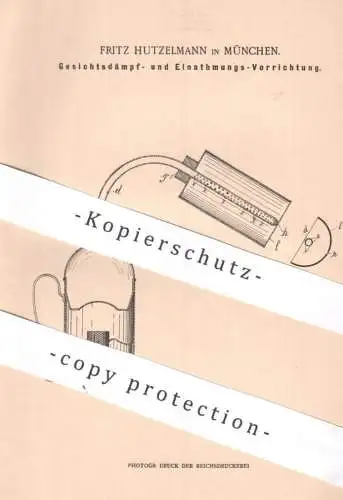 original Patent - Fritz Hutzelmann , München , 1898 , Einatmungsgerät , Inhaliergerät , Gesichtsdämpfer | Medizin Dampf