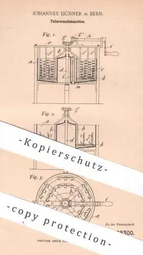 original Patent - Johannes Dünner , Bern , Schweiz , 1899 , Tellerwaschmaschine | Geschirrspüler , Reinigung , Haushalt