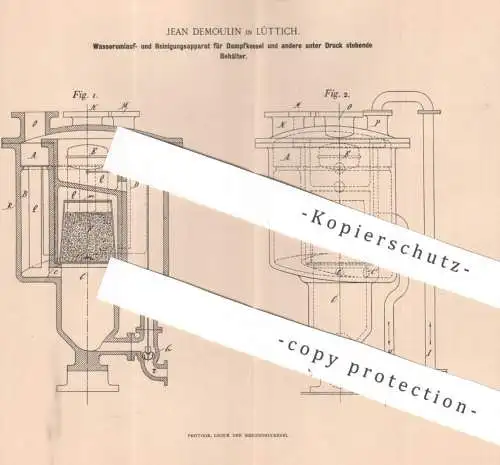 original Patent - Jean Demoulin , Lüttich , Belgien | 1896 | Wasserumlauf- u. Reinigungsapparat für Dampfkessel | Kessel