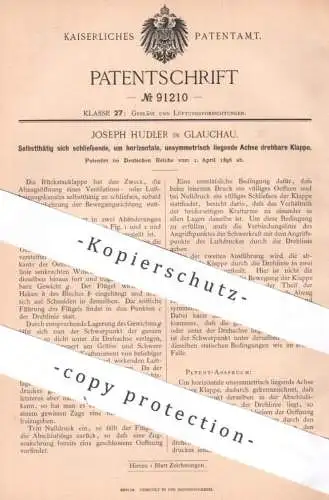 original Patent - Joseph Hudler , Glauchau 1896 , Selbsttätig sich schließende Klappe | Lüftung , Gebläse , Ventilation