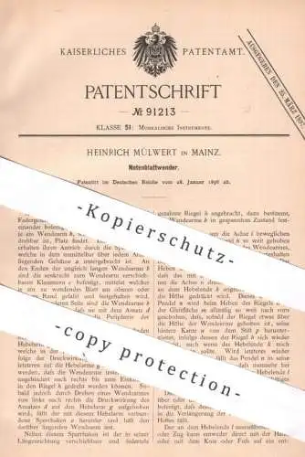 original Patent - Heinrich Mülwert , Mainz , 1896 , Notenblattwender | Noten , Notenblätter , Musik , Pult !!