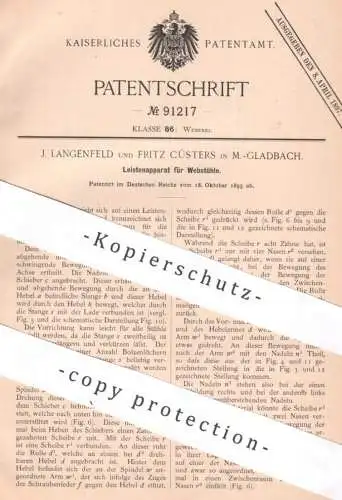 original Patent - J. Langenfeld , Fritz Cüsters , Mönchengladbach , 1895 , Leistenapparat für Webstühle | Webstuhl Weben