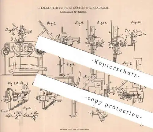 original Patent - J. Langenfeld , Fritz Cüsters , Mönchengladbach , 1895 , Leistenapparat für Webstühle | Webstuhl Weben