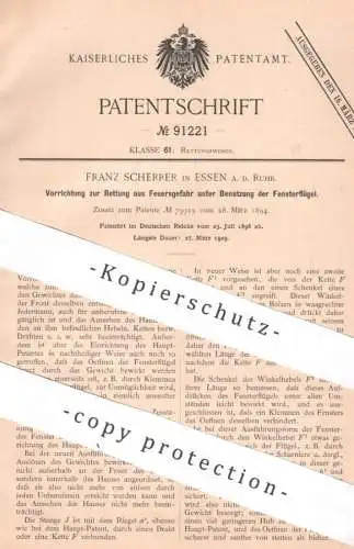 original Patent - Franz Scherrer , Essen / Ruhr | 1896 | Rettung aus Feuergefahr durch Fensterflügel | Feuerwehr Fenster