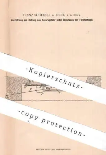 original Patent - Franz Scherrer , Essen / Ruhr | 1896 | Rettung aus Feuergefahr durch Fensterflügel | Feuerwehr Fenster