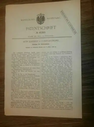 original Patent - Artin Kaisserly in Contantinopel / Istanbul , 18.03.1888 , Stockschirm , Schirm !!