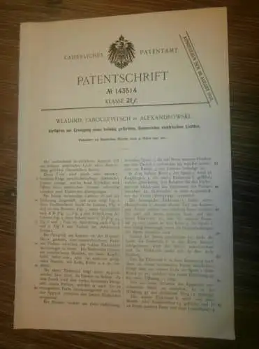 original Patent - W. Taboulevitsch in Alexandrowski / Russland , 4.03.1902 , farbiges Licht , Alexandrowsk-Sachalinski !