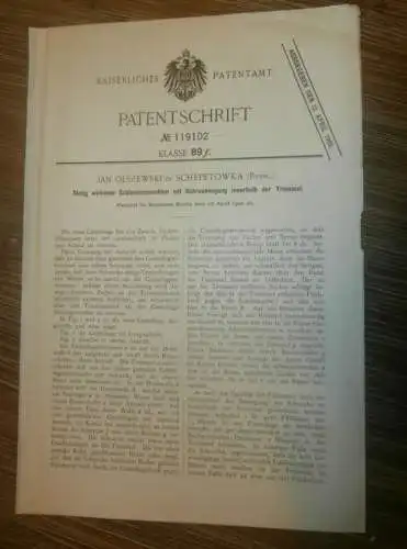 original Patent - Jan Olszewski in Schepetowka / Russland , 27.04.1900 , Schleudermaschine , Zucker , Zuckerfabrik !!!