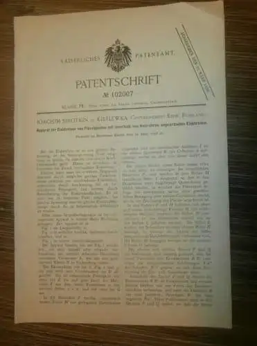 original Patent -  Joachim Sirotkin in Kiselewka / Ukraine , 19.04.1898 , Elektrolyse , Soda , Russland  !!!