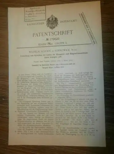 original Patent -  Wilhelm Schoen in Sosnowice in Polen , 3.11.1905 , Spinnmaschine , Spinnerei , Russland  !!!
