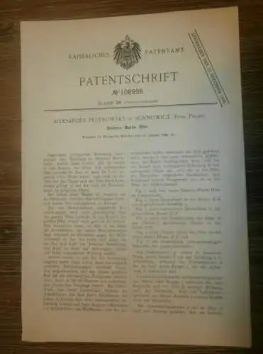 original Patent -  Alexander Piotrowsky in Sosnowice in Polen , 27.01.1899 , Siemens Martin-Ofen , Russland  !!!