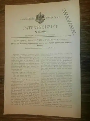 original Patent -  Aron Ferdinand Hultgren in Woronesch in Russland , 13.07.1897 , Nagel - Schneidemaschine  !!!