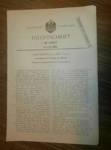 original Patent -  John Driwing in Libau / Liepája in Russland , 9.01.1903 , Verzinnen von Blech , Metallbau !!!