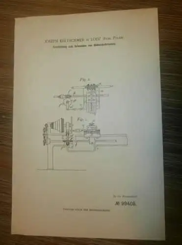 original Patent -  Joseph Kretschmer in Lodz / Polen , 31.12.1897 , Globoidschrauben , Maschinenbau , Russland !!!