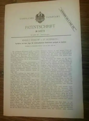 original Patent -  Wassily Rebikow in St. Petersburg / Russland , 20.06.1890 , Agar-Agar , Photographie , Licht , Tang !