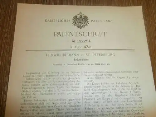 original Patent -  Ludwig Riemann in St. Petersburg / Russland , 24.03.1900 , Seilverbinder , Seil , Seilerei  !!