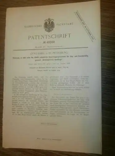 original Patent -  Otto Krell in St. Petersburg / Russland , 30.04.1889 , Schlangenrohr-Gestänge , Maschinenbau !!