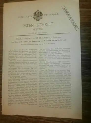 original Patent -  Nicolas Lébédeff in St. Petersburg / Russland , 30.11.1890 , Metall-Gewinnung !!