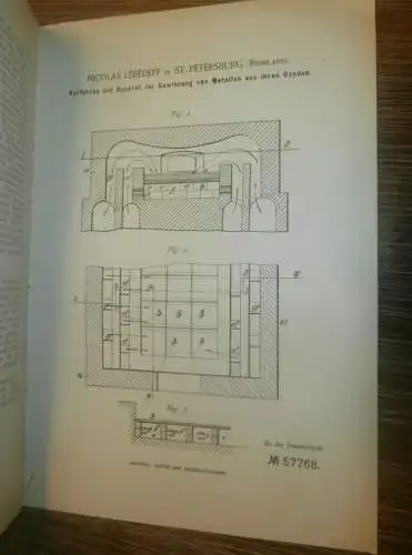 original Patent -  Nicolas Lébédeff in St. Petersburg / Russland , 30.11.1890 , Metall-Gewinnung !!