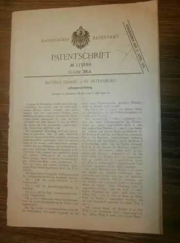 original Patent -  Mathias Terner in St. Petersburg / Russland , 8.05.1900 , Lüftungsapparat  !!