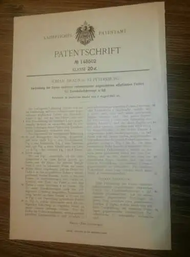 original Patent - Johann Braun in St. Petersburg / Russland , 7.08.1902 , elliptische Federn für Eisenbahn !!