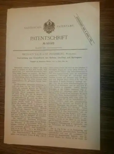 original Patent - Nicolaus Yagn in St. Petersburg / Russland , 25.06.1889 , Apparat zum Laufen und Springen !!