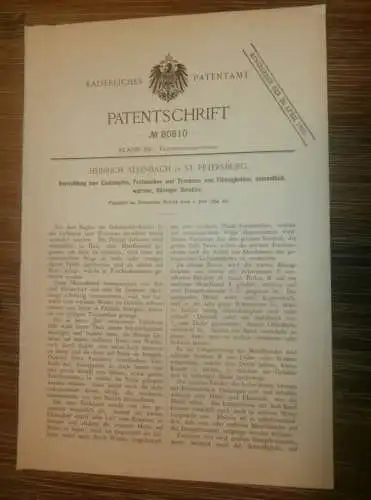 original Patent - Heinrich Allenbach in St. Petersburg / Russland , 1.07.1894 , Gelatine - Trockner !!