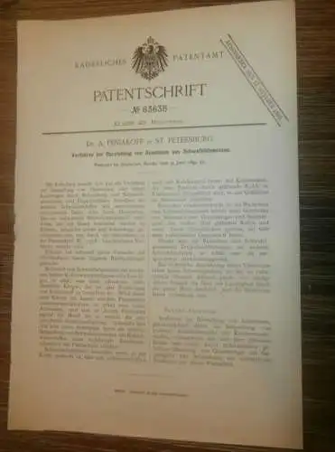 original Patent - Dr. A. Peniakoff in St. Petersburg / Russland , 9.06.1894 , Aliminium Herstellung , Chemie !!!