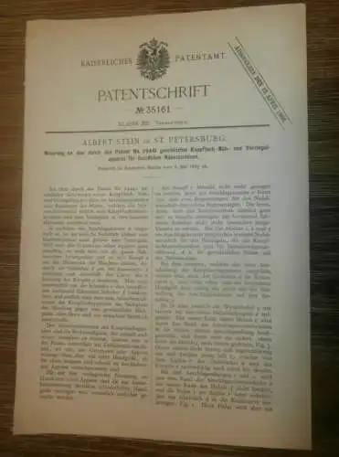 original Patent - Albert Stein in St. Petersburg / Russland , 8.07.1885 , Nähmaschine , Näherei , Nähen !!