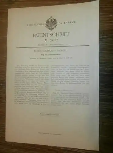 original Patent - Demid Simanok in Moskau / Russland , 5.10.1898 , Balg für Ziehamonika , Zieharmonika  !!