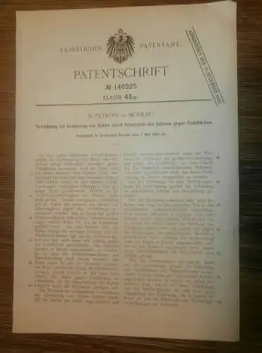 original Patent - N. Petroff in Moskau / Russland , 7.05.1902 , Apparat für Butter , Molke !!