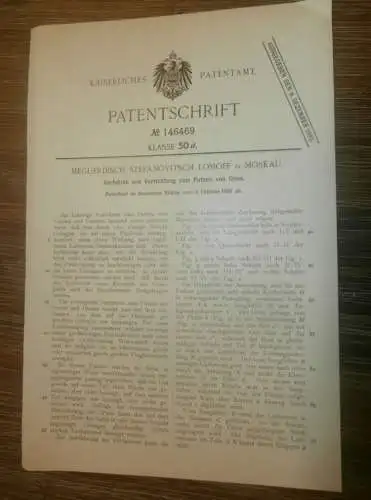 original Patent - Meguerdisch Lomoff in Moskau / Russland , 3.02.1903 , Putzen von Gries !!