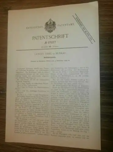 original Patent - Gustav Thiel in Moskau / Russland , 5.12.1895 , Rotationspumpe , Pumpe , Pumpenbau !!