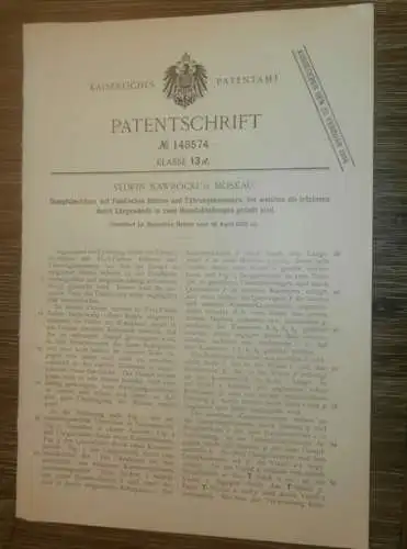 original Patent - Sylwin Nawrocki in Moskau , 18.04.1902 , Dampfüberhitzer , Dampfmaschine !!