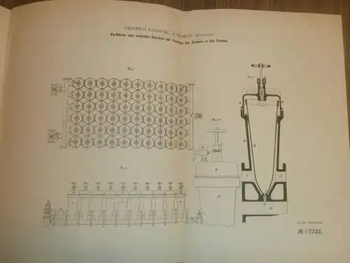 original Patent - Heinrich Passburg in Moskau , 25.03.1881 , Bleichen und Trocknen von Zucker , Zuckerfabrik !!