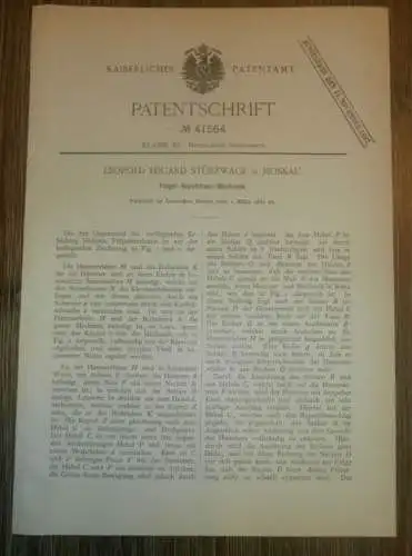 original Patent - Leopold Eduard Stürzwage in Moskau , 1.03.1887 , Mechanik für Flügel , Klavier , Musik , Piano !!