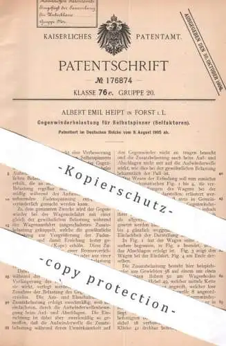 original Patent - Albert Emil Heipt , Forst | 1905 | Gegenwinderbelastung für Selbstspinner , Selfaktoren | Spinnrad