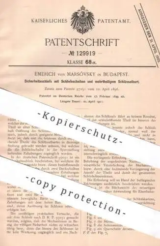 original Patent - Emerich von Marsóvsky , Budapest , Ungarn , 1899 , Sicherheitsschloss | Schloss , Türschloss , Riegel