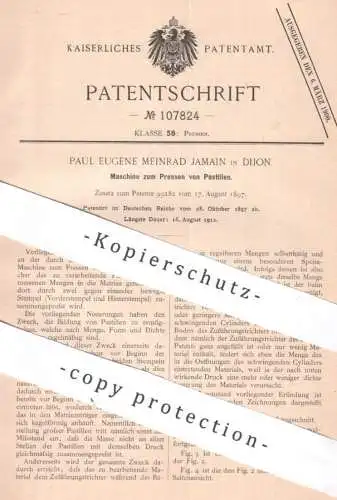 original Patent - Paul Eugène Meinrad Jamain , Dijon , Frankreich , 1897 , Pressen von Pastillen | Presse | Tabletten !