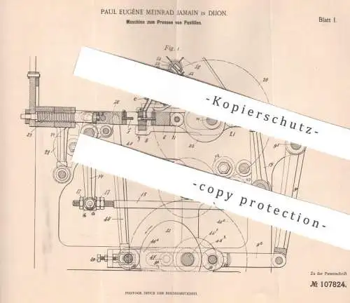 original Patent - Paul Eugène Meinrad Jamain , Dijon , Frankreich , 1897 , Pressen von Pastillen | Presse | Tabletten !