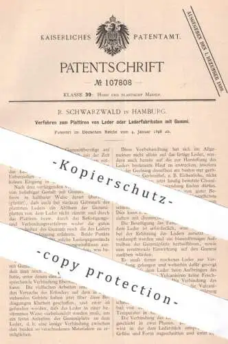 original Patent - R. Schwarzwald , Hamburg , 1898 , Plattieren von Leder mit Gummi | Gummiüberzug | Gerben , Gerber !!!