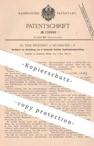 original Patent - Dr. Emil Bronnert , Mülhausen i. E. | 1899 | in Ammoniak lösliche Kupferhydroxydcellulose | Baumwolle