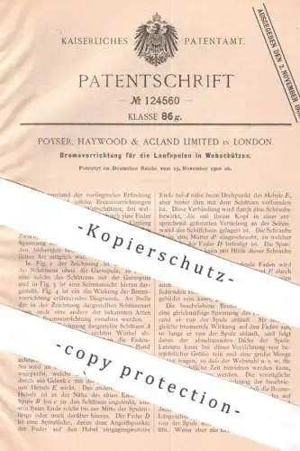 original Patent - Poyser, Haywood & Acland Ltd. London , England , 1900 , Bremse für Laufspule in Webschützen | Webstuhl