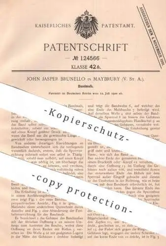 original Patent - John Jasper Brunello , Maybrury , USA , 1900 , Bandmaß | Maß , Maßband | Länge Messen , Längenmaß !!