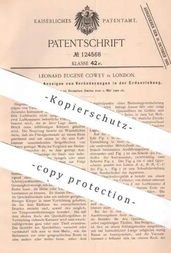 original Patent - Leonard Eugene Cowey , London , England , 1900 , Anzeige bei Veränderung der Erdanziehung | Luftdruck